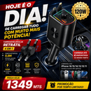 DriveCharge Ultra 120W – Carregador Veicular Retrátil 4 em 1