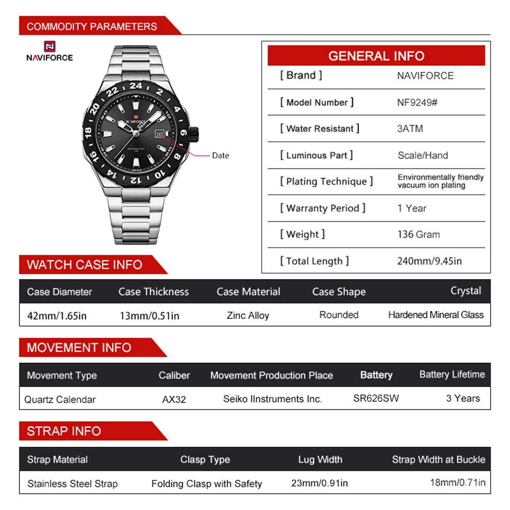 NAVIFORCE 9249 Relógio Masculino Premium – Edição Black Luxo